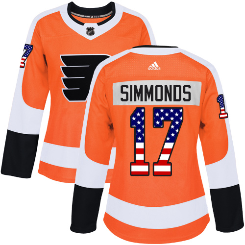 Adidas Flyers #17 Wayne Simmonds Orange Home Authentic USA Flag Women's Stitched NHL Jersey - Click Image to Close